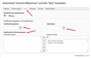 Screenshot der Einstellungsmöglichkeiten für den Objektzugriff