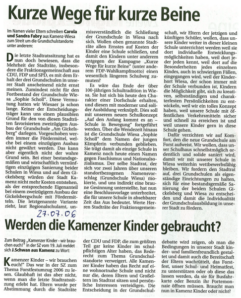 Historie Grundschule Wiesa "Sophie Scholl", Kinderhort und