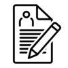 Piktogram mit einem Stift, Zeilen und einem angedeuteten Personenumriss