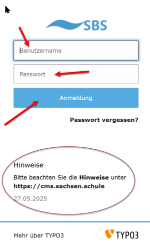 screenshot Eingabemaske Backend SchulCMS