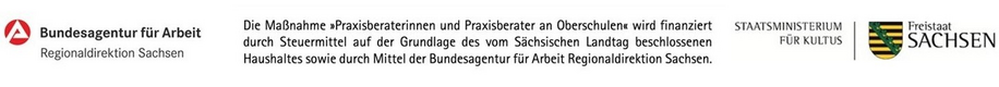 Publizitätshinweise zur Finanzierung des Projektes Praxisberatung an Oberschulen.