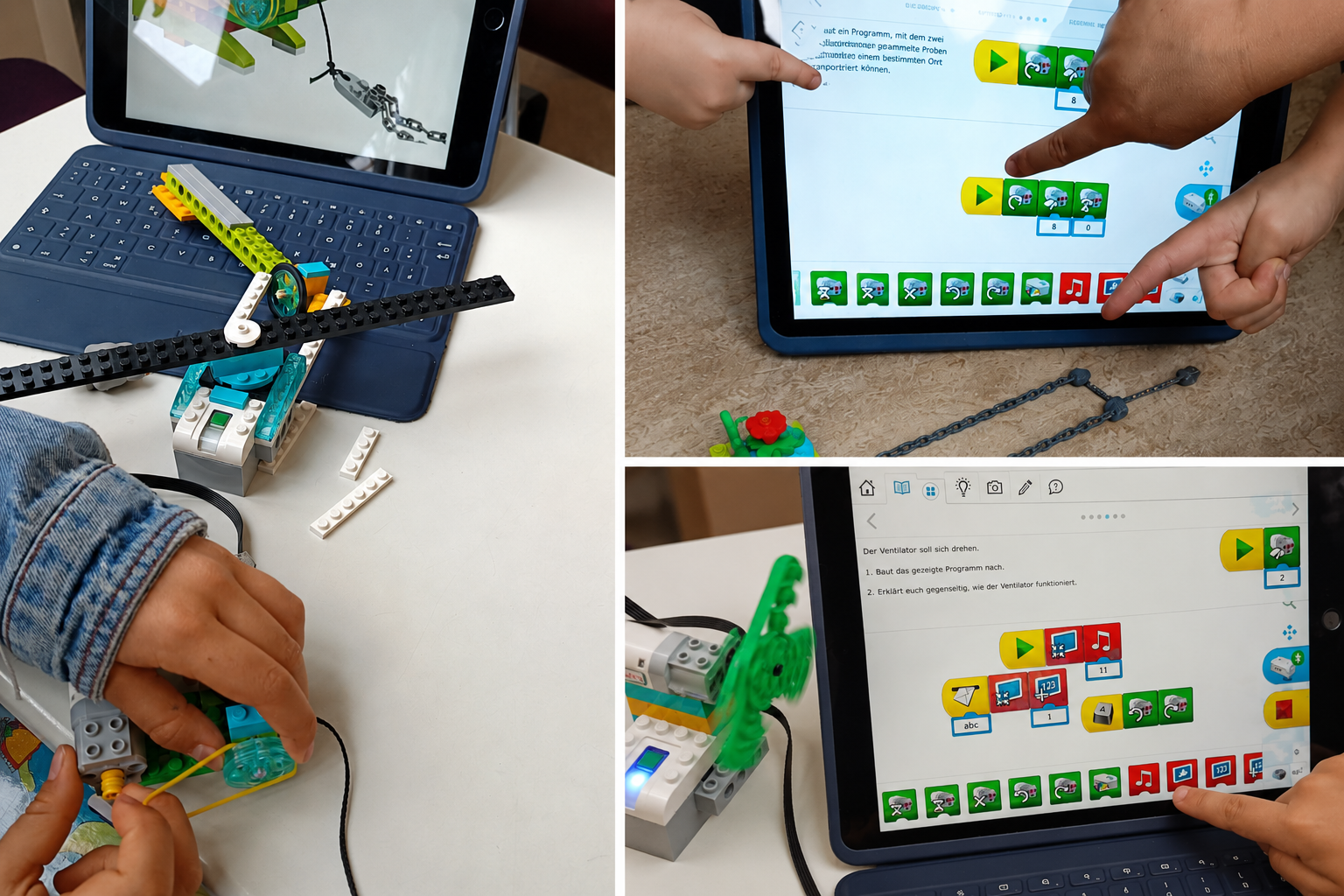 Kinder der Klassenstufen 1 und 2 bauen und programmieren im GTA-Unterricht LEGO®-Technikmodelle mithilfe von Tablets und einfachen Programmierbefehlen. 